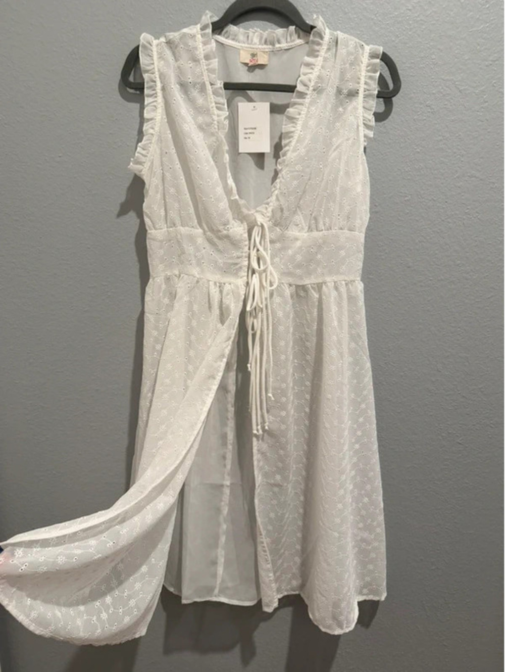 NWT Girl Soul White Eyelet Ruffle Tie-Front Dress / Overlay - Size M